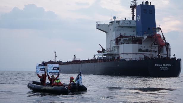 Bei einer Protestaktion im Kohleterminal des Danziger Hafens sind in der Nacht auf Dienstag, 10. September 2019, zwei Greenpeace-Aktivisten festgenommen, darunter eine Burgenländerin.