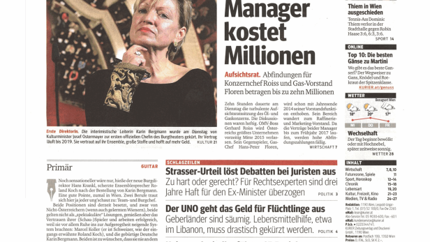 Titelseite der österreichischen Tageszeitung „Kurier“ vom 15. Oktober 2014.