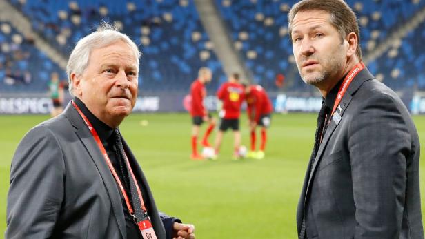 Auf der Suche nach einem neuen Stadion für die Nationalmannschaft: Präsident Leo Windtner und Franco Foda