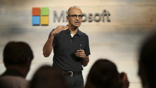 Microsoft CEO Satya Nadella gestures while speakin