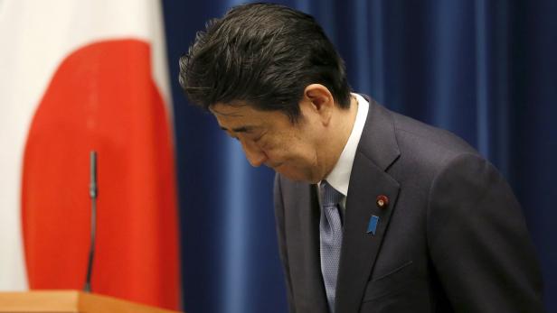 Shinzo Abe während seiner Pressekonferenz am 14. August.