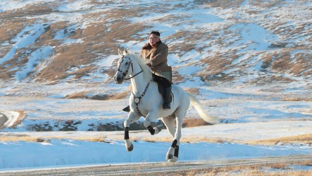 Höhenrausch: Kim Jong-un erklimmt auf weißem Pferd Vulkan