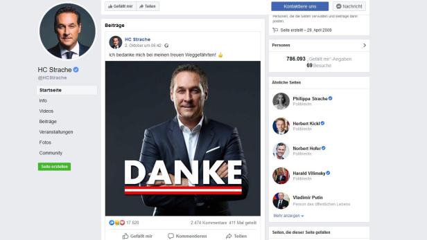 FPÖ legt Straches Facebook-Seite mit 800.000 Fans still