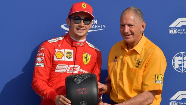 Jody Scheckter mit Ferrari-Pilot Leclerc.