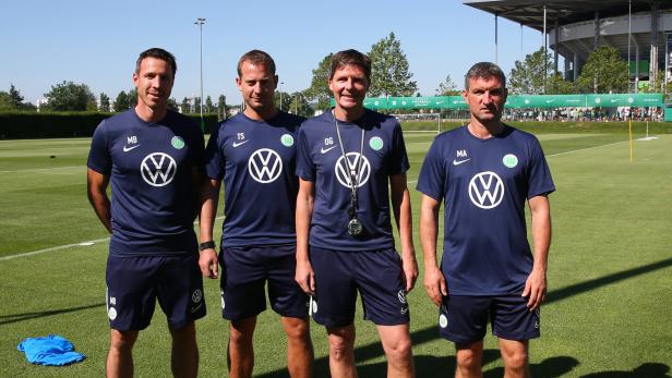 Wolfsburger Erfolgsteam (v.l.): Michael Berktold, Thomas Sageder, Oliver Glasner, Michael Angerschmid
