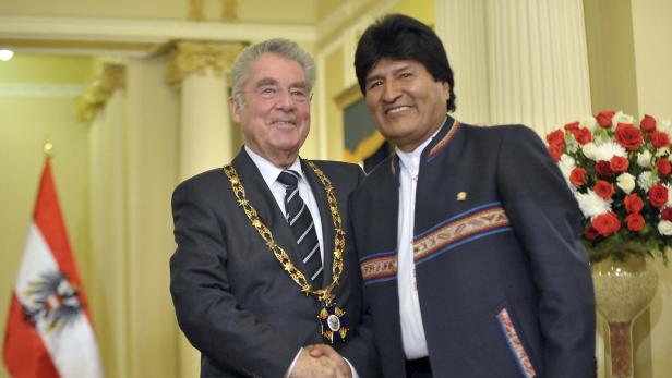 Der damalige Bundespräsident Heinz Fischer mit Evo Morales