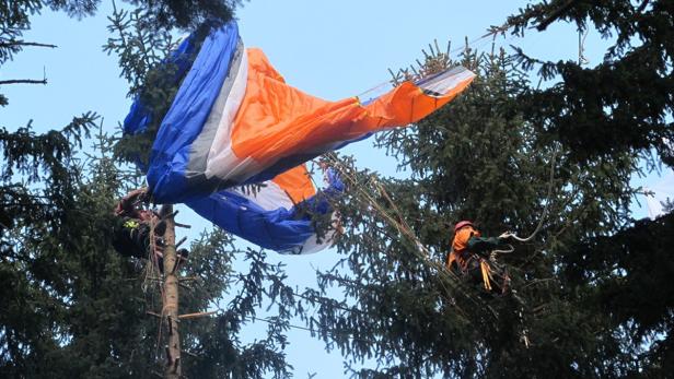 Feuerwehr rettete Paragleiter vom Baum