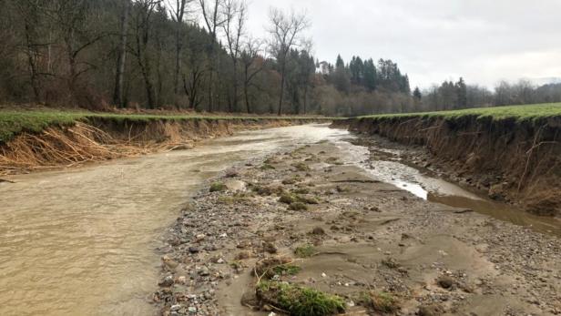 In Kleinglödnitz hat sich die Hochwasser führende Gurk ein neues Bachbett gegraben - es ist 300 Meter lang, zwei Meter tief und 40 Meter breit.