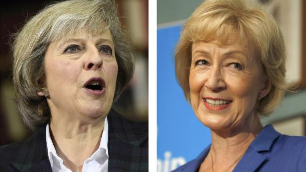 A combination of two photographs show the candidat Theresa May (li.) und Andrea Leadsom machen die Cameron-Nachfolge unter sich aus