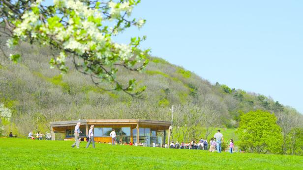 Oktogon, Am Himmel Am Wochenende ist der Lebensbaumkreis am Cobenzl ein beliebtes Ausflusgziel der Wiener. Im , ein achteckiger Glas-Pavillon, lässt es sich samstags, sonntags und feiertags zwischen 11 und 14 Uhr frühstücken.