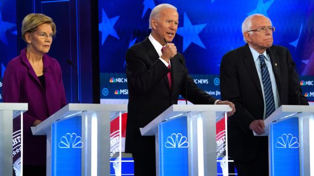 Warren, Biden und Sanders (v.l.n.r.): Die Favoriten bei den Vorwahlen der Demokraten.