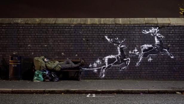 Weihnachtsgrüße von Künstler Banksy in Birmingham
