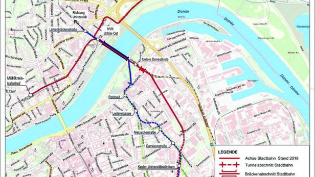 Die roten Linien zeigen die Strecken der neuen Stadtbahn, die blauen die abgesagte zweite Schienenachse