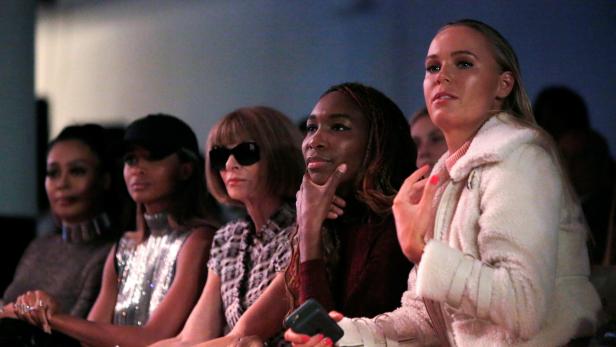 Ciara, Vogue Editor-in-Chief Anna Wintour and tennis players Venus Williams and Caroline Wozniacki attend the Serena Williams Signature Statement Fall Collection presentation at New York Fashion Week in Manhattan, New York, U.S