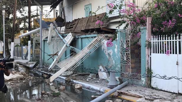 A home is seen damaged after an earthquake in Guanica