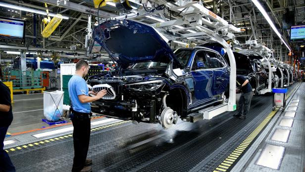 FILE PHOTO: X model SUVs being built on the assembly line at the BMW manufacturing facility in Greer