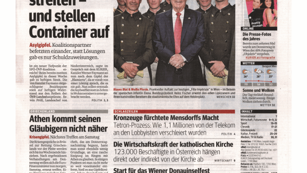 Schlagzeile vom 26.06.2015Flüchtlinge Politiker streiten - und stellen Container aufKurier
