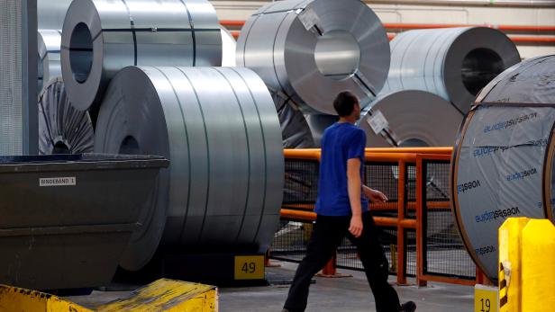 FILE PHOTO: Sheet steel rolls are seen at a production facility of Austrian specialty steel maker Voestalpine in Linz