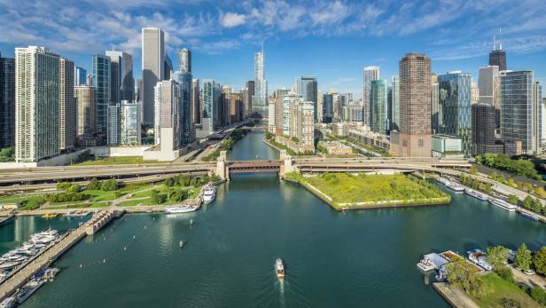 Die Skyline von Chicago, Amerikas drittgrößter Stadt