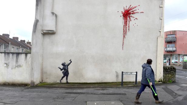 A suspected new mural by artist Banksy is pictured in Marsh Lane in Bristol