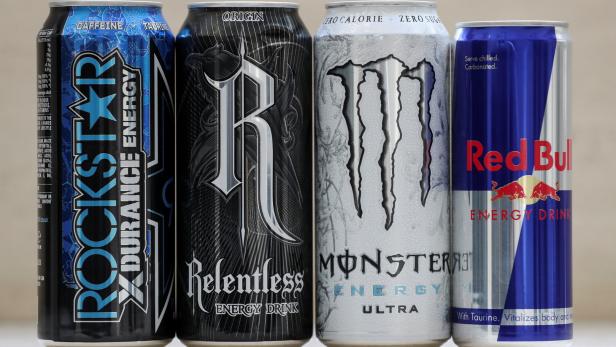 Energy drinks Red Bull, Relentless, Rockstar and Monster