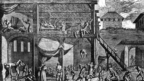 Pest: Pesthospital vor den Toren von Wien, Stich 1679