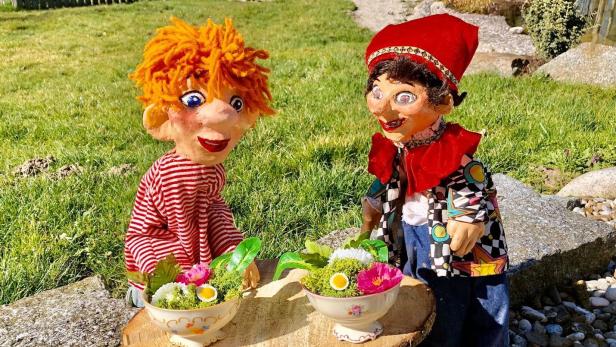 Seppy und der Kapserl genießen ihren selbstgemachten Frühlingssalat