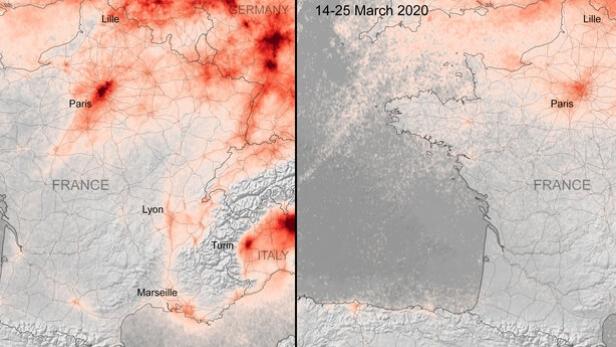 Coronakrise: Satellitenbilder zeigen geringere Luftverschmutzung