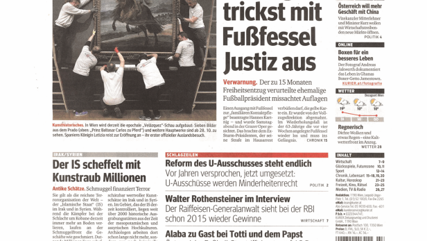 Schlagzeile vom 21.10.2014Kartnig trickst mit Fußfessel Justiz ausKurier