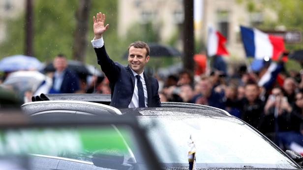 Emmanuel Macron auf der Fahrt zur Amtsübernahme am 14. Mai 2017.