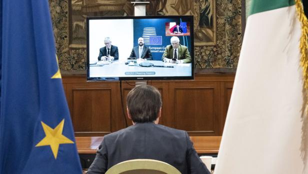 Italiens Premier in einem Videocall mit EU-Ratschef Charles Michel
