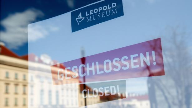 A sign reads "closed" at the entrance of the Leopold museum due to the coronavirus disease (Covid-19) in Vienna