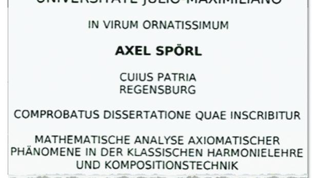 Die von Axel Spörl vorgelegte Promotionsurkunde: eine Fälschung, wie die Universität Würzburg bestätigt