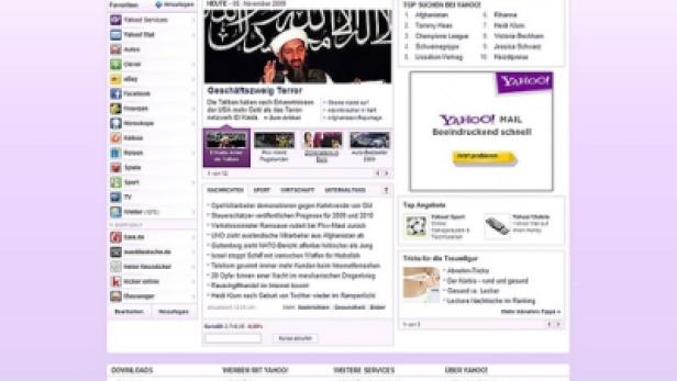 Ein Screenshot der Yahoo Deutschland Startseite vom 5. November 2009.