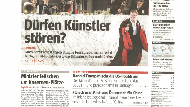 Titelseite der österreichischen Tageszeitung Kurier vom 22. August 2015.