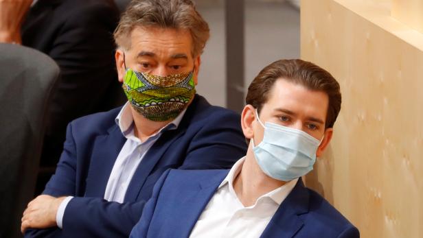Austrian Chancellor Kurz and Vice Chancellor Kogler attend a session of the Parliament in Vienna
