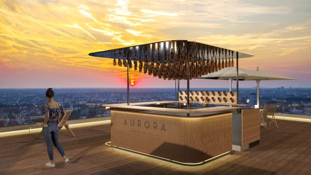 &quot;Veuve Clicquot Chandelier“ wird in den kommenden Wochen auf dem Dach des Hotel Andaz errichtet.