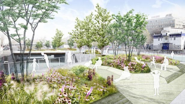 Das Projekt &quot;Schwimmende Gärten&quot; soll zum Verweilen am Donaukanal einladen.