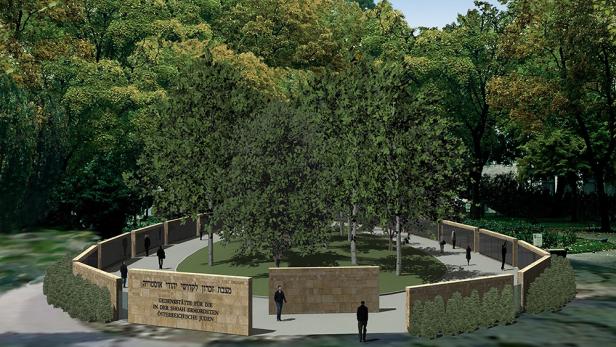 Eine erste Visualisierung der Shoah-Namensmauer-Gedenkstätte im Ostarrichi-Park.
