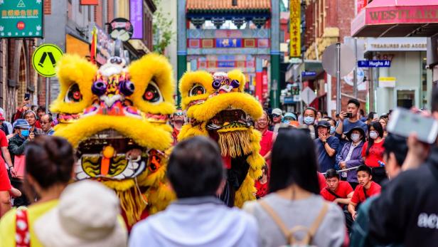 Melbourne, Victoria, Australia, February 2nd, 2020: The Chinese comunity of Melbourne celebrates the Chinese New Year with lion dances, drums and loud crackers in the Chinatown district of the city.
