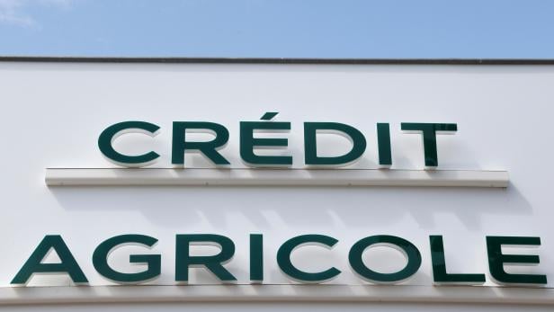 A logo of Credit Agricole is seen outside a bank office in Bordeaux