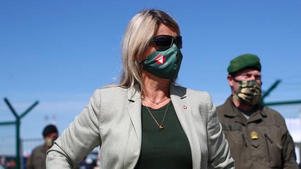 Austrian Defense Minister Klaudia Tanner is seen ahead of an exercise to prevent migrants from crossing the Austrian border from Hungary in Nickelsdorf