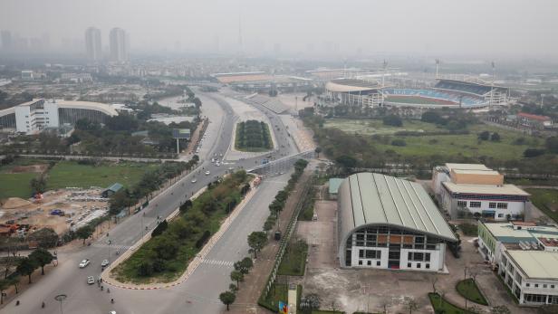 FILE PHOTO: Aerial view of the Formula One Vietnam Grand Prix racing track construction site in Hanoi