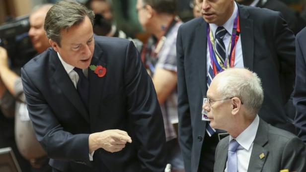 Not amused: Der britische Premier David Cameron und Noch-Ratspräsident Herman van Rompuy