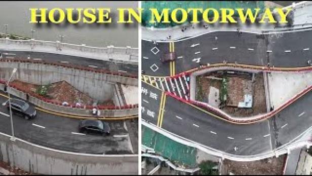China: Vierspurige Autobahn um Wohnhaus herum gebaut