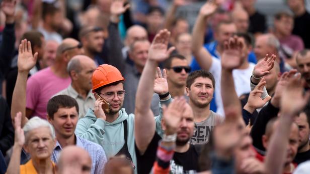 Streikende Bergarbeiter in Weißrussland