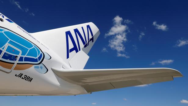FILE PHOTO: A view shows the first A380 for All Nippon Airways (ANA) during its delivery ceremony at the Airbus delivery center in Colomiers near Toulouse