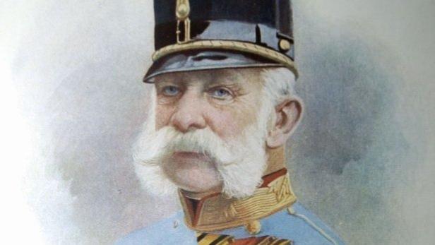 Ein Porträt von Kaiser Franz Joseph I. in Uniform mit markantem Schnurrbart.