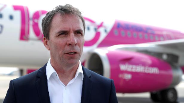 FILE PHOTO: CEO of Wizz Air, Jozsef Varadi speaks during the unveiling ceremony of the 100th plane of its fleet at Budapest Airport