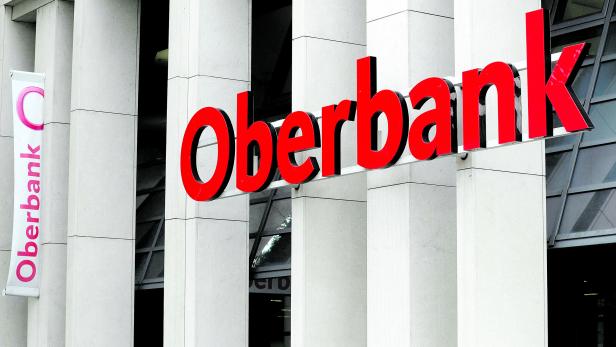 An Oberbank logo is seen at a branch office in Vienna